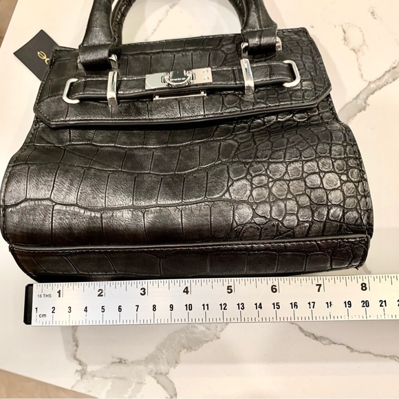 Bebe Black Pearl Croc Leather Mini Satchel Crossbody Bag - Picture 12 of 13